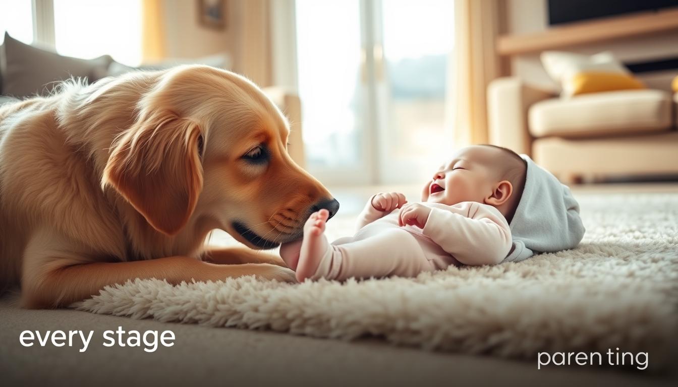 golden retriever kisses baby feet